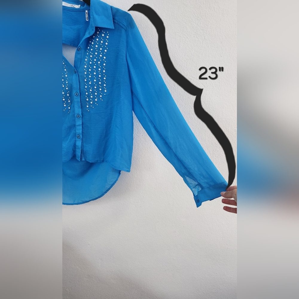 Have Blouse Womens Blue Long Sleeve Silky Soft Size Small - Picture 10 of 13